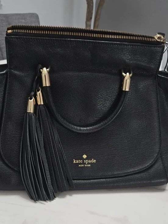 kate spade Black Leather Satchel with Gold Hardware and Tassel - Picture 1 of 10